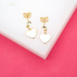 18K Gold Filled Enamel Heart Dangle Stud Earrings With CZ Stone (L35)