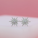 18K Rhodium Filled Sun Star Stud Earrings With CZ Cubic Zirconia Stones (L109)