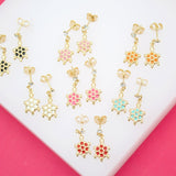18K Gold Filled Enamel Sea Turtle Dangle Stud Earrings With CZ Stones (L115)