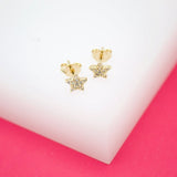 18K Gold Filled Star Stud Earrings With CZ Stones (L122)