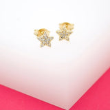 18K Gold Filled Star Stud Earrings With CZ Stones (L122)