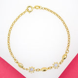 18K Gold Filled Dainty Flower Cz stone Rolo Bracelet