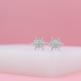 18K Rhodium Filled Sun Star Stud Earrings With CZ Cubic Zirconia Stones (L109)