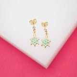 18K Gold Filled Enamel Sea Turtle Dangle Stud Earrings With CZ Stones (L115)