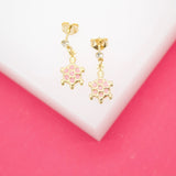 18K Gold Filled Enamel Sea Turtle Dangle Stud Earrings With CZ Stones (L115)