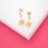 18K Gold Filled Enamel Sea Turtle Dangle Stud Earrings With CZ Stones (L115)