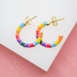 18K Gold Filled Colorful Enamel Open Hoop Stud Earrings (L55)