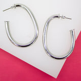 18K Rhodium Filled Oval Open Hoop Earrings(J59)
