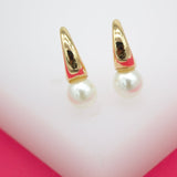 18K Gold Filled Smooth Oval Studs With Synthetic Pearl Earrings