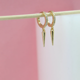 18K Gold Filled Sharp Spike Dangle Huggies With Zirconia Stones