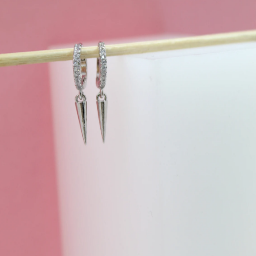 18K Gold Filled Sharp Spike Dangle Huggies With Zirconia Stones