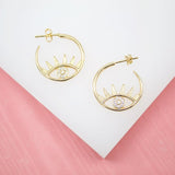 18K Gold Filled Evil Eye Open Hoop Stud Earrings With Micro CZ Stones (K230)