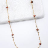 18K Gold Filled 5mm Designed Brown aventurine Bead Necklace (F221)