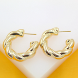 18K Gold Filled Thick Twisted Hoops Post Earrings (J205)