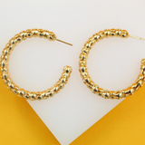 18K Gold Filled Thick Textured Push Back Hoop Earrings (J196)