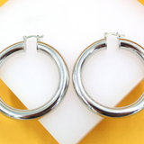 18K Rhodium Filled Thick Lever Back Hoop Earrings (J12)