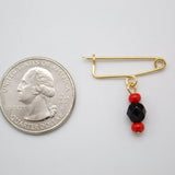 18K Gold Filled Azabache Red And Black Bead Pin