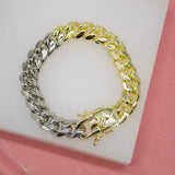 Two Toned 18K Gold Rhodium Filled 10mm Thick Curb Cuban Bracelet (I193-195)