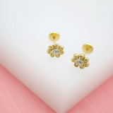 18K Gold Filled Bead Flower Stud Earrings (L87)