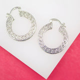 18K Rhodium Filled Greek Lever back French Hook Hoop Earrings (K251)