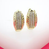 18K Gold Filled Textured Oval Huggies Pave Earrings With Micro CZ Cubic Zirconia Stones (L273)