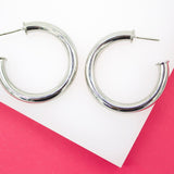 18K Rhodium Filled 5mm Thick Open Hoop Stud Hoops Earrings (J50)