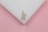 A gold crab charm encrusted with sparkling cubic zirconia stones rests on a white display surface against a pink background.