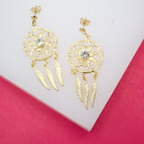 18K Gold Filled Dangle Dream Catcher Stud Earrings With CZ Stone