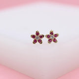 18K Gold Filled Flower Stud Earrings With CZ Stones (L153A)