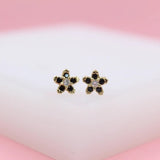 18K Gold Filled Flower Stud Earrings With CZ Stones (L153A)