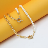 18K Gold Filled Pearl Necklace | Paperclip Chain Necklace | Pearl Necklace | Half Gold Half Pearl Necklace (F10)(I146)