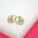 18K Gold Filled Heart Love Paw Print Stud Earrings (L100)