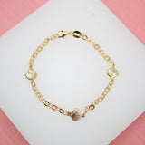 18K Gold Filled Clam Shell Bracelet With Textured Rolo Chain (I122)