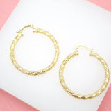 18K Gold Filled Textured 4mm Slim Hoops Lever Back Hoop (J124-126)