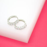 18K Rhodium Filled Huggies Earrings With Clear Square CZ Cubic Zirconia Stones (L290-291)(STYLE E)