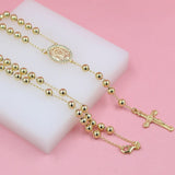 18K Gold Filled Catholic Bead Rosary With Designed Crucifix And Milagros Charm (F32A)