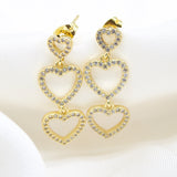 18K Gold Filled Dangle Triple Heart With CZ Cubic Zirconia Stone