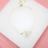 18K Gold Filled Heart Adjustable Box Chain Bracelet With Micro CZ Stones