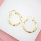 18K Gold Filled Textured 4mm Slim Hoops Lever Back Hoop (J124-126)