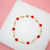 18K Gold Filled Red And Gold Bead Bracelet Chain (I105)