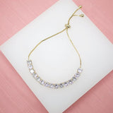 18K Gold Filled Adjustable Box Chain Bracelet With Large Round Clear CZ Stones (I117)