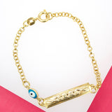 Gold Filled Evil Eye Charm Bracelet With Designed Plate