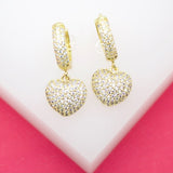 Dangle CZ Heart Huggies Earrings (L228)