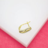 18K Gold Filled Huggies With Curved Lines CZ Cubic Zirconia Stones (K218)