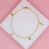 18K Gold Filled Figa Hand Hearts Dangle Charms Anklet (E118)