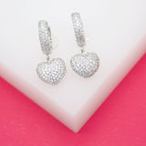 Dangle CZ Heart Huggies Earrings (L228)