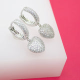 Dangle CZ Heart Huggies Earrings (L228)