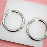 18K Rhodium Filled 7mm Thick Chunky Hoops Lever Back Hoop (J19)(J20)(J21)(J22)