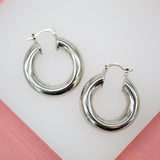 18K Rhodium Filled Thick Hoop Earrings (J23)