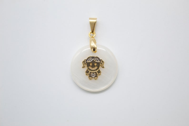 Stone 18K Gold Filled Boy & Girl Madre Pearl Pendant